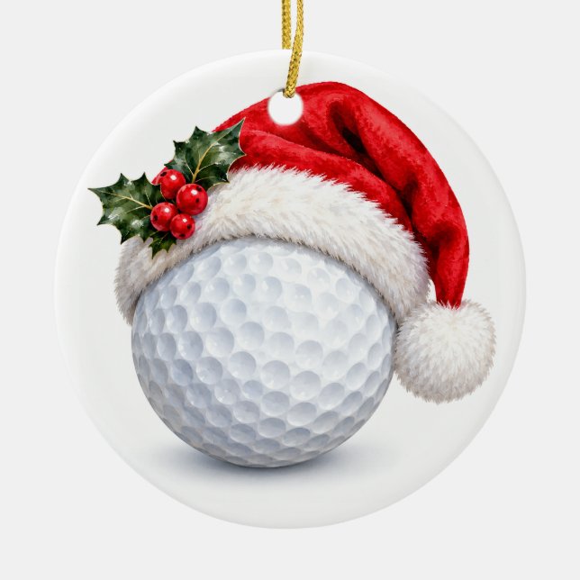 Golfboll med tomteluva  julgransprydnad keramik (Framsidan)