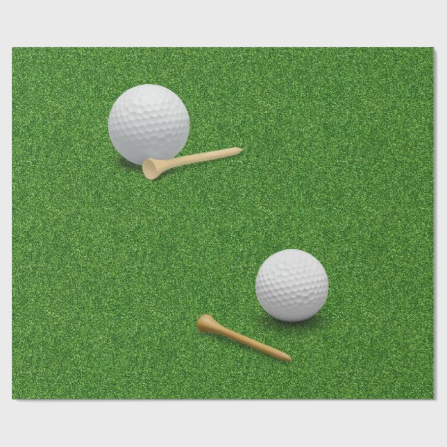 Golfboll och tee på grön gräsbakgrund presentpapper (Platt)