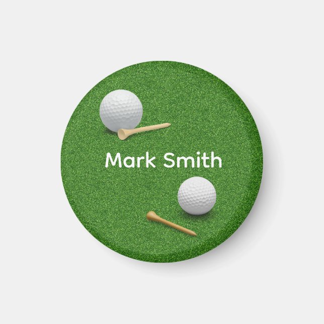 Golfboll och Tee på grön gräsmatta knapp Magnet (Framsidan)