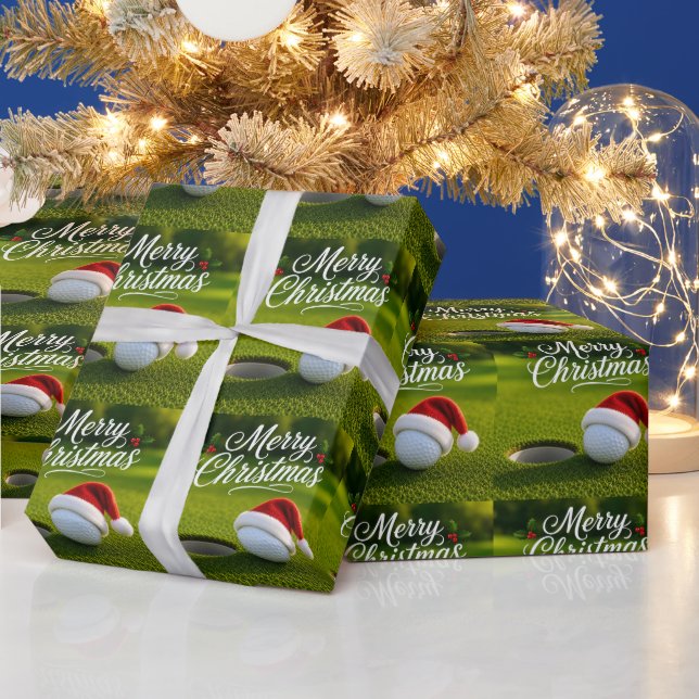 Golfboll och tomteluva för golfare jul presentpapper (Helgdagar)
