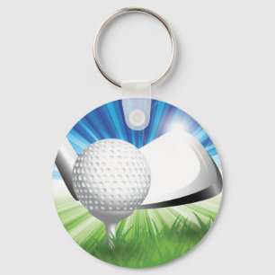 Golfboll och utslagsplats Keychain Nyckelring