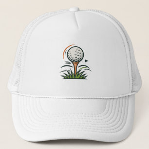 Golfboll på tee gräsflagg sport logodesign keps