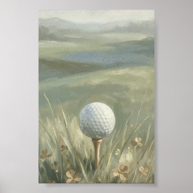 Golfboll på Tee Landskapsväggkonst Poster (Framsidan)