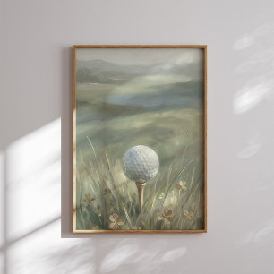 Golfboll på tee landskapsväggkonst poster