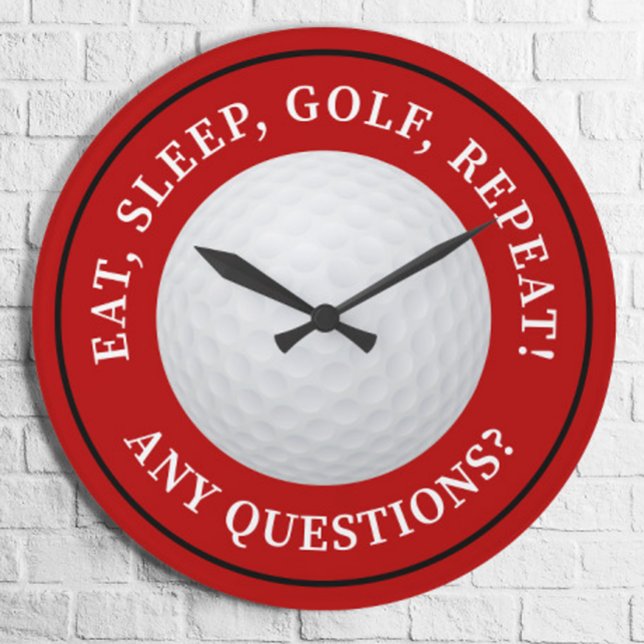 Golfboll Sport Golf Citat Modern Rolig Röd Rund Klocka (Skapare uppladdad)