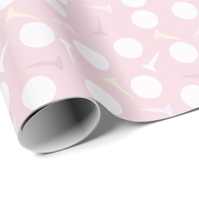 Golfboll & Tee-mönster Ljusrosa Presentpapper (Rullad Hörn)