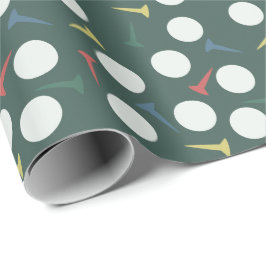 Golfboll & Tee-mönster Mörkgrön Presentpapper