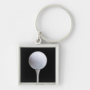 Golfboll & utslagsplats på svarten - skräddarsy fyrkantig silverfärgad nyckelring