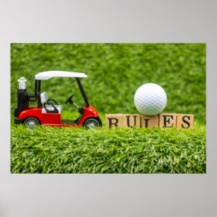 Golfbollar är på grönt gräs poster
