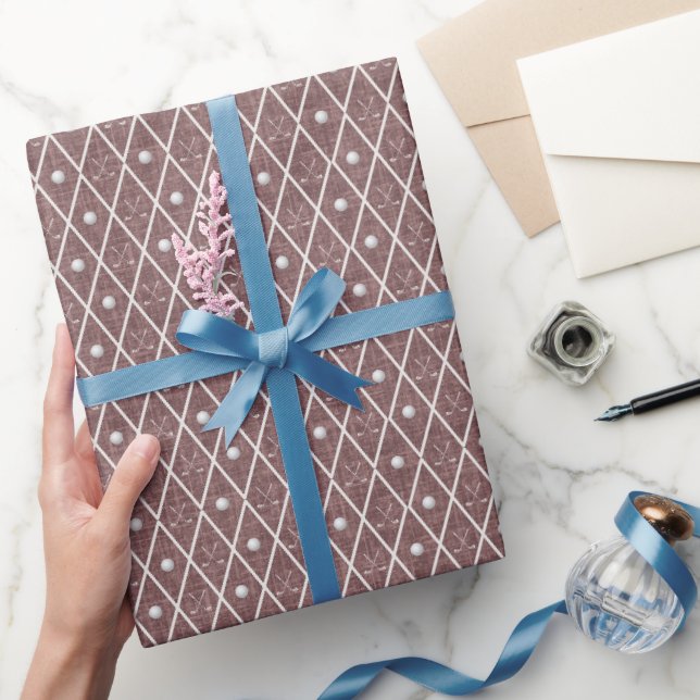 Golfbollar & klubbor Argyle på grått rött Presentpapper (Gifting)