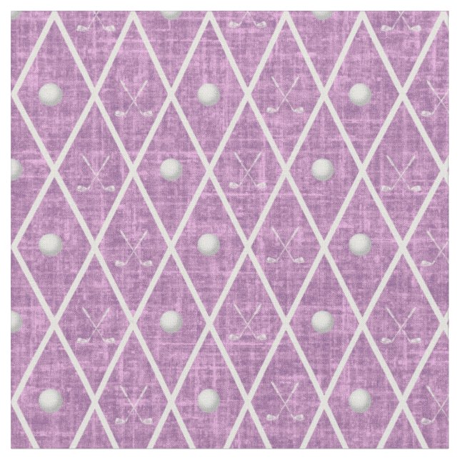 Golfbollar & klubbor Argyle på ljus rosa lila Tyg (Närbild)
