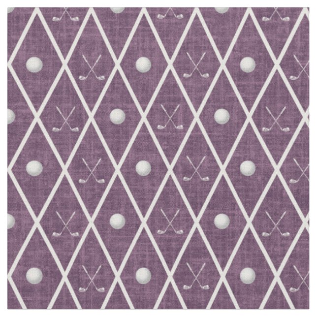 Golfbollar & klubbor Argyle på mörk magenta lila Tyg (Närbild)