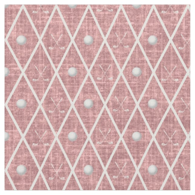 Golfbollar & klubbor Argyle på rosa Tyg (Närbild)