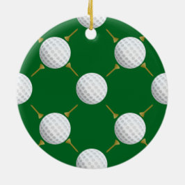 Golfbollar och tee på grönt julgransprydnad keramik