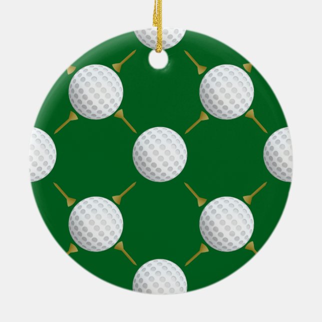 Golfbollar och tee på grönt julgransprydnad keramik (Baksidan)