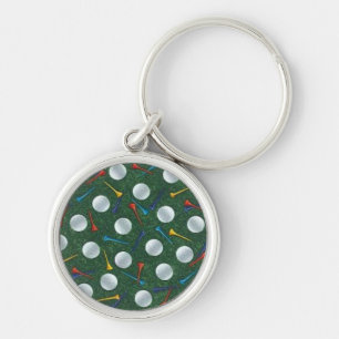 Golfbollar och utslagsplatser Keychain Rund Silverfärgad Nyckelring