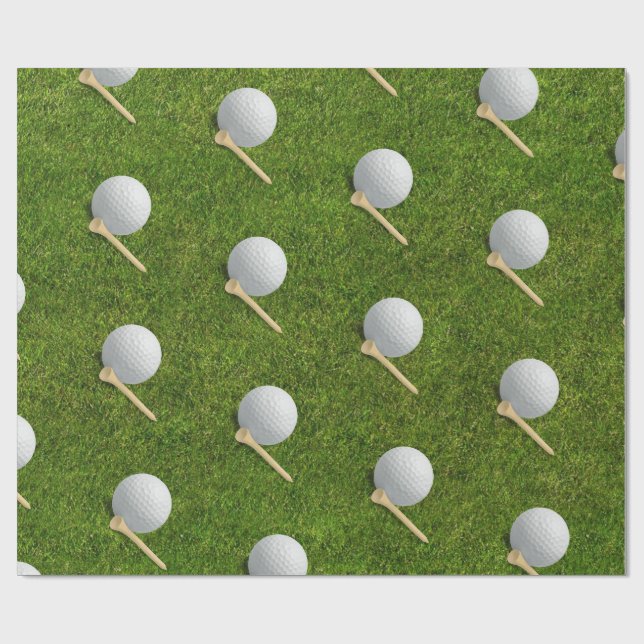 Golfbollar på grön gräsbakgrund presentpapper (Platt)