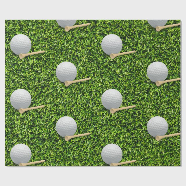 Golfbollar på grön gräsbakgrund presentpapper (Platt)