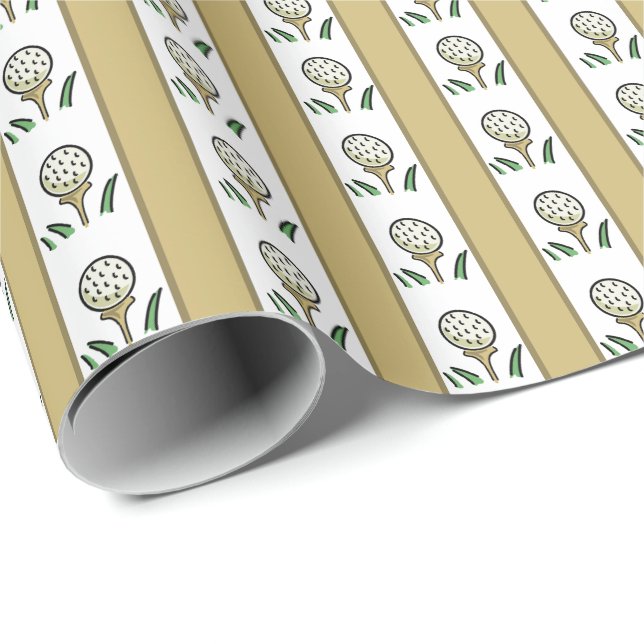 Golfbollar på Tee Guld och Vitt Presentpapper (Rullad Hörn)