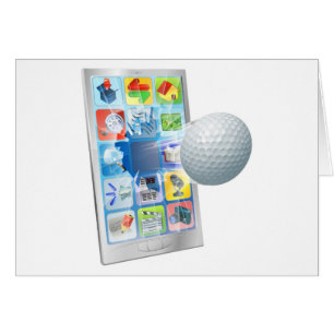 Golfbollflyg ut ur celltelefonen hälsningskort