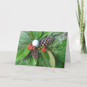 Golfbollgräskottar och evergreenjul helgkort