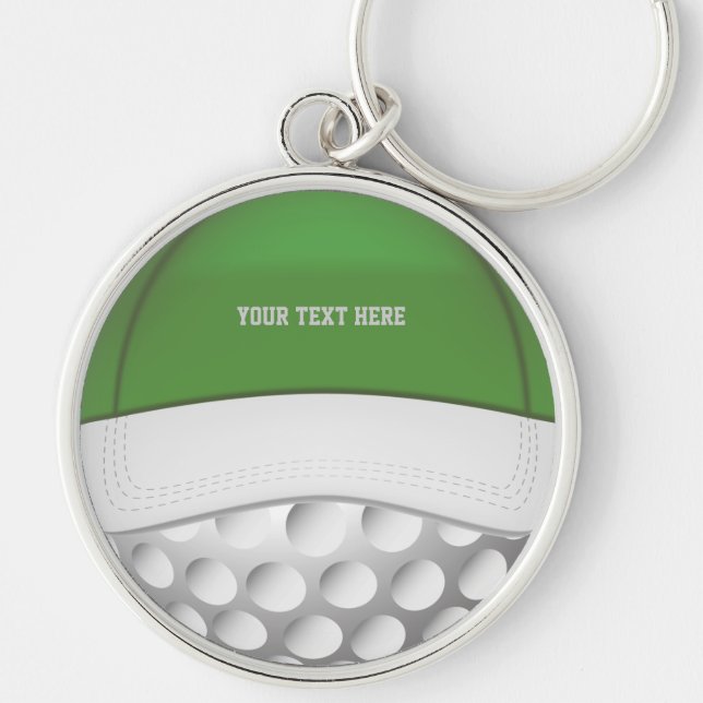 Golfbollhatt Keychain Rund Silverfärgad Nyckelring (Framsidan)