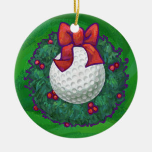 Golfbolljulkran på grönt julgransprydnad keramik