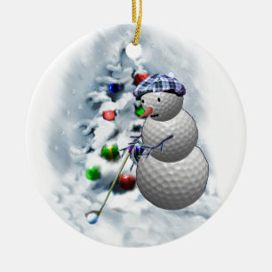 Golfbollsnögubbejul Julgransprydnad Keramik