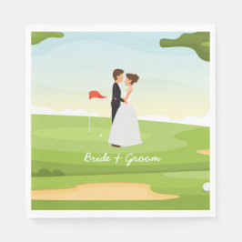 Golfbrid och golfgroom med golf boll T Bröllop Pappersservett