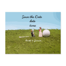 Golfbrid och golfgroom med golf boll T Bröllop