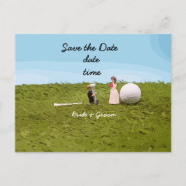 Golfbrid och golfgroom med golf boll T Bröllop Vykort