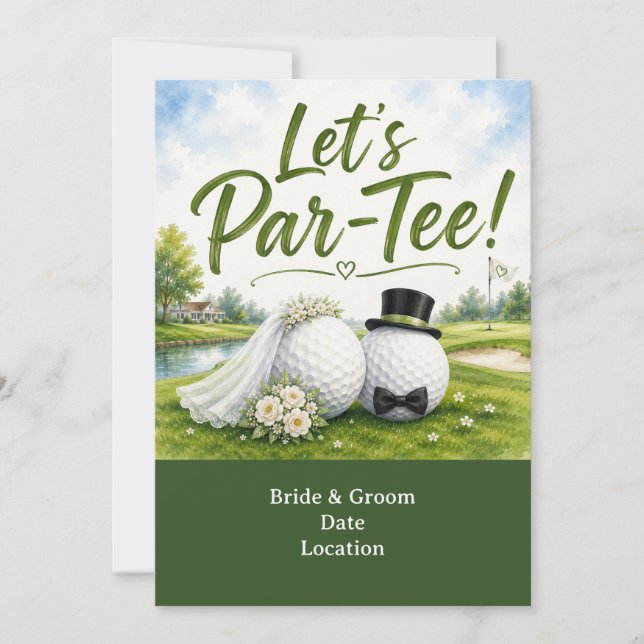 Golfbröllop brud & brudgum vattenfärgdesign inbjudningar (Framsida)