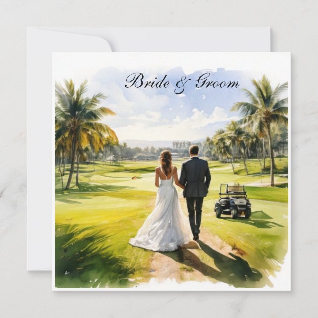 Golfbröllop med brud och brudgum Florida-tema Inbjudningar (Framsida)