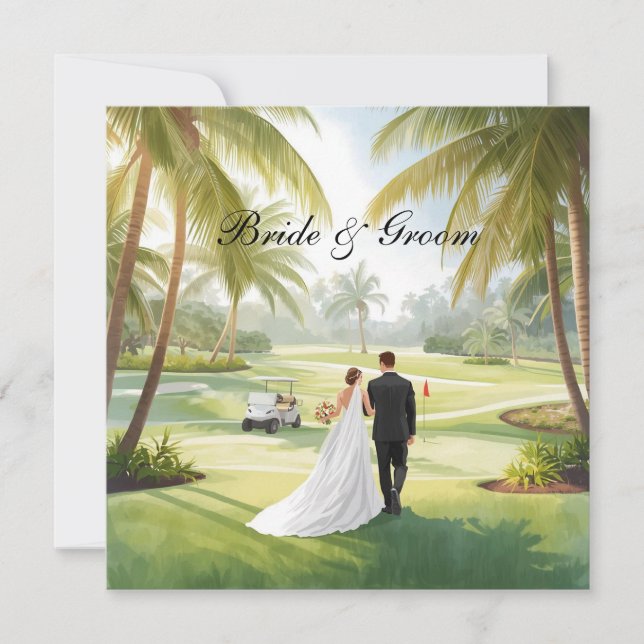 Golfbröllop med brud och brudgum Florida tema Inbjudningar (Framsida)
