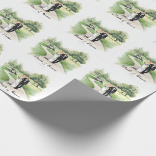 Golfbröllop med brud och brudgum på banan presentpapper