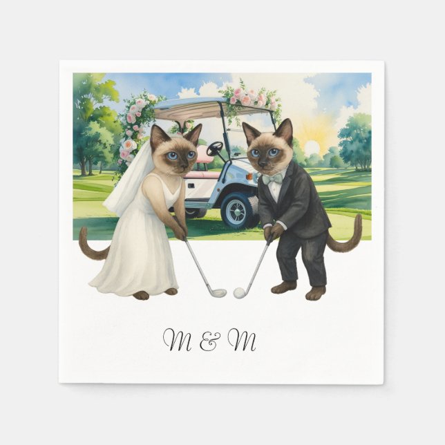 Golfbröllop tema för kattälskare pappersservett (Framsidan)