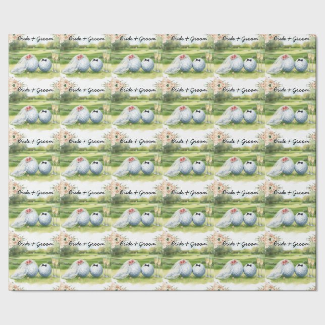 Golfbrud brudgum golfboll på grön gräsmatta presentpapper (Seam)