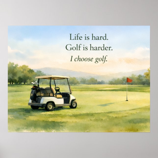 Golfcitat med golfkärra på green  poster (Framsidan)