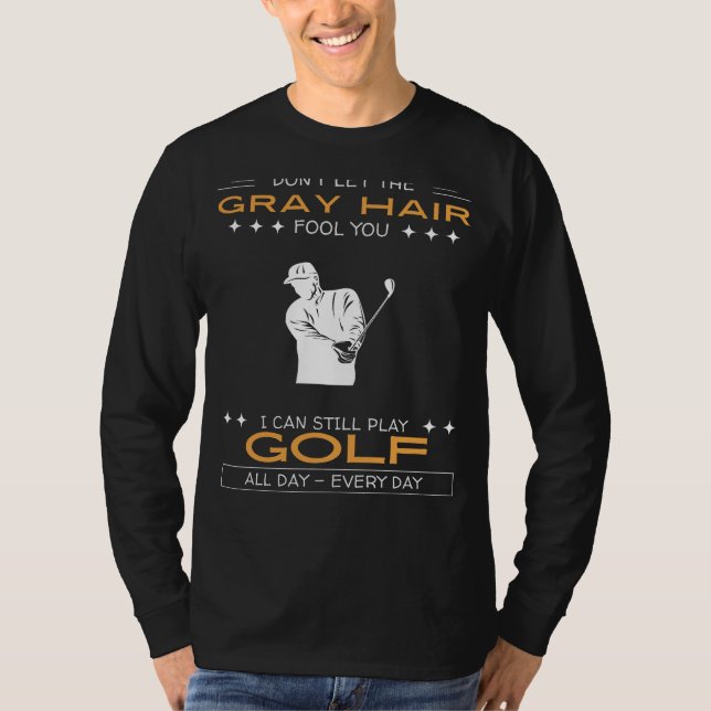 Golfentusiast T-shirt - trotsa grått hår, tee-tid  (Framsida)