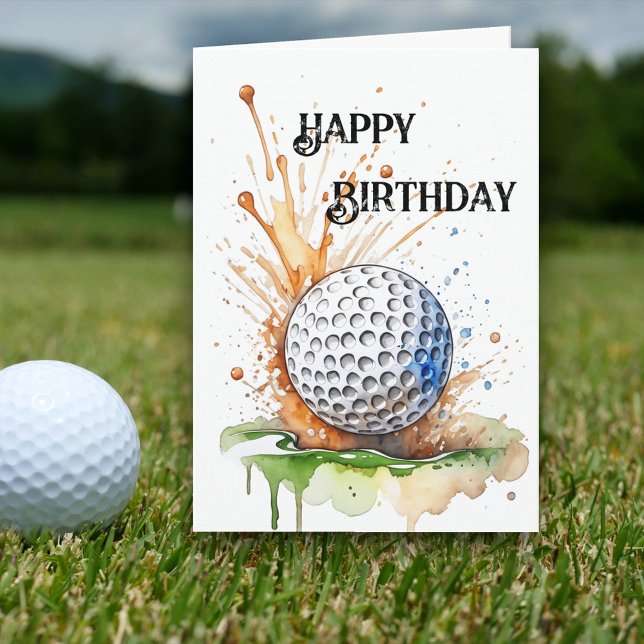Golfentusiasters akvarellkonst födelsedag  kort (Skapare uppladdad)