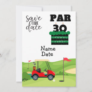 Golfer 30års födelsedag med golfvagn Spara datum Inbjudningar