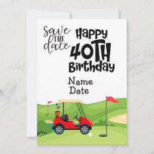 Golfer 40:e födelsedag med golfvagn Spara datumet Inbjudningar