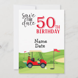 Golfer 50:e födelsedag med golfvagn Spara datumet Inbjudningar