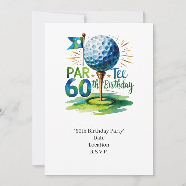 Golfer 60:e födelsedag med golf boll på T Inbjudningar (Framsida)