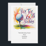 Golfer 60:e födelsedag med golf boll på T Inbjudningar<br><div class="desc">Fira 60-årsdagen av en golfentusiast med det här snyggt- och personlig-kortet. Den här inbjudan är en perfekt för en golf-födelsedagsfest som har en högkvalitativ vattenfärgsdesign av en golf-boll som går på en bänk. Vare sig du är värd på gröntarna eller i klubbhuset, är det ett fantastiskt sätt för vänner och...</div>