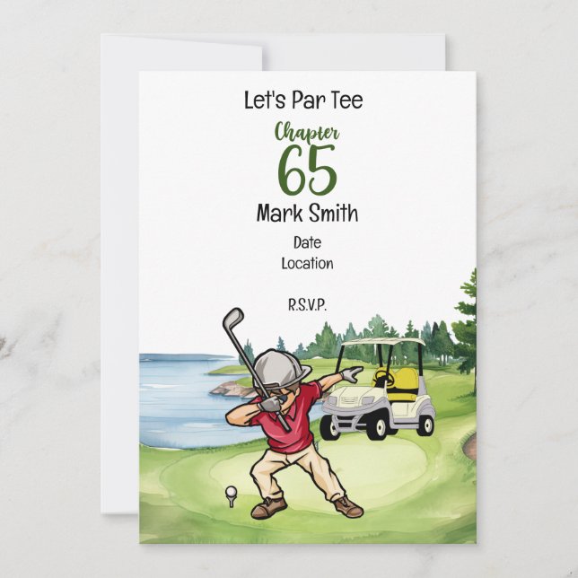 Golfer 65e Birthday Dabbing med golfvagn Inbjudningar (Framsida)