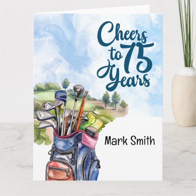 Golfer 75:e Birthday med golf Bag på golfbana Kort (Framsida)