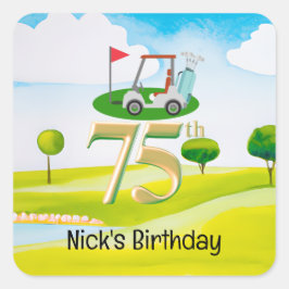 Golfer 75:e Birthday på golfbanan Fyrkantigt Klistermärke