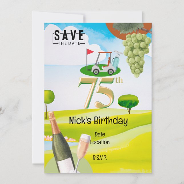 Golfer 75:e Birthday på golfbanan Inbjudningar (Framsida)