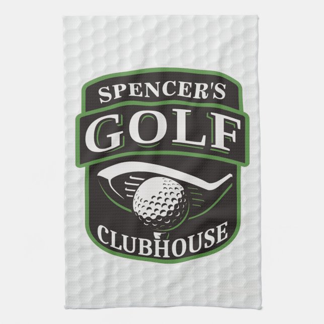 Golfer ADD NAMN Player Golf Boll Klubb Clubhouse Kökshandduk (Vertikal)